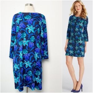 Draper James Winter Floral Nassau Navy Soft Stretchy Shift Dress Women's Size M